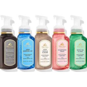 Bath and Body Works Gentle Foaming Hand Soap Kitchen Basics - Cozy Vanilla Almond, Crisp Morning Air, Mahogany Teakwood, Champagne Toast, White Tea and Sage, 8.75, Pack of 5