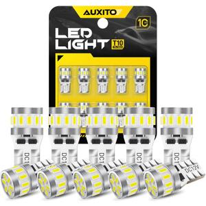 AUXITO Latest 194 LED Bulb 6500K Bright White, Canbus Error Free 168 2825 T10 W5W LED Bulb for Car Dome Door Map Courtesy Trunk Cargo License Plate Lights, Pack of 10