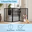 Pet Gate - 3-Panel Indoor Foldable Dog Fence for Stairs, Hallways, or Doorways - 54x24-Inch Wood Freestanding Dog Gates by PETMAKER (Black)