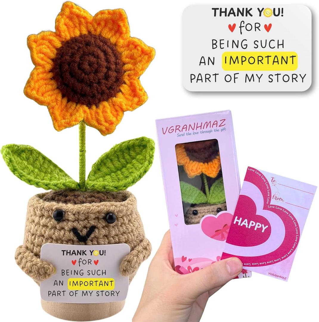 3 x Sunflower Crochet Doll - Thank You Gift Appreciation Gift For Teacher Coworker Leader Paraprofessional Coach Employee Men Women - Thank You For Being Important Part Of My Story Birthday Present