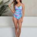 Halcurt Women's One Piece Swimsuit with Skirt Ruched Ruffle Tummy Control Swim Dress Bating Suit (L)