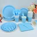 150Pcs Blue Paper Plates Set for 30 Guests - Disposable Plates with 9oz Cups, Dinner Napkins & Forks, Blue Party Supplies for Baby Shower, Birthday, Bridal Shower, Wedding, Gender Reveal