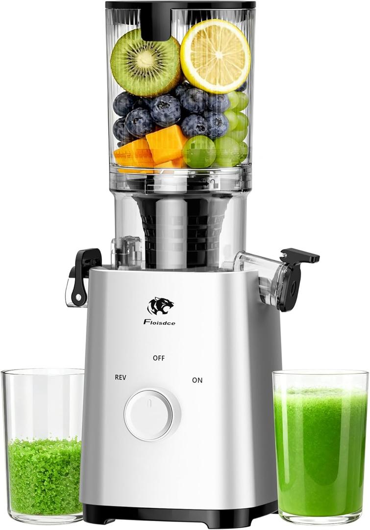 T34 Cold Press Juicer, Juicers Machines - 5.3" Large Feed Chute for Whole Fruits & Vegetables, Powerful AC Brushless Motor, 99% Juice Yield, Ultra Quiet, Easy Clean, Extra one Replace juicer strainer