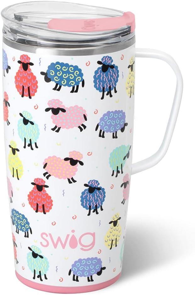 Swig Life 22oz Travel Mug, Insulated Tumbler with Handle and Lid, Travel Coffee Mug, Cup Holder Friendly, Stainless Steel 22 oz Tumbler, Reusable Insulated with Lid (Counting Sheep)