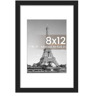 upsimples 8x12 Picture Frame, Display Pictures 6x8 with Mat or 8x12 Without, Wall Hanging Photo Frames, Black, 1 Pack