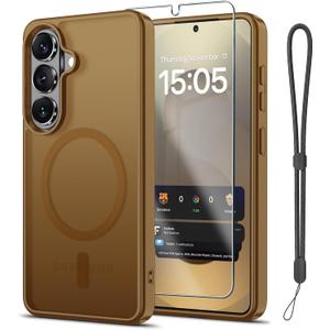 Janmitta Magnetic for Samsung Galaxy A37 5G Case,with Screen Protector+Wrist Strap,Compatible with MagSafe,Military Grade Drop Protection,Shockproof Slim Translucent Matte Phone Cover,Brown