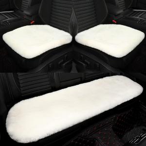 IRIWOOL Genuine Sheepskin Auto Seat Pad, Soft Wool Seat Cover Breathable and Sweat-Wicking Universal Fit,19.2 inch x19.2 inch (Front seat Cushion 2pcs & Rear seat Cushion 1pc, Ivory White), 3 Piece Set