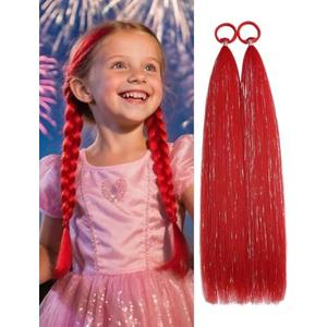 Colored Hair Extensions Red Ponytail Extension 1 Packs, 20 inch Crazy Hair Day Accessories for Women, DIY Festival Wacky Rave Braids,Tinsel Mixed