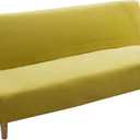 MIFXIN Velvet Futon Sofa Cover Armless Folding Sofa Slipcover Stretch Elastic Washable Couch Sofa Furniture Protector for Futon Foldable Sofa Bed Without Armrests (Mustard Yellow)