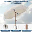 7ft Patio Umbrella with Fringe, Boho Beach Umbrellas, Outdoor Tassels Umbrellas with Push Button Tilt & Carrying Bag, 8 Windproof Fiberglass Ribs, UPF50+