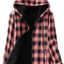 Women's Full Zip Sherpa Lined Flannel Jacket Fleece Plaid Warm Winter Jacket Coat for Women (X-Large, Black Pink)