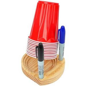 Hosting Essentials: Drink & Cup Holder with Marker Slot - Prevent Mix-Ups at Parties, BBQs, Weddings, Cookouts & Birthdays - Wooden Organizer Fits Universal Disposable Cup Sizes