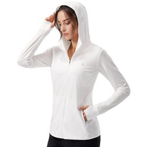 Soothfeel Women's UPF 50+ Sun Protection Hoodie Jacket Lightweight Long Sleeve Sun Shirt for Women with Pocket Hiking Outdoor (Medium, B-white)