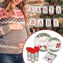 Zhehao 272 Pcs Santa Baby Shower Decorations Christmas Baby Shower Party Santa Tableware Set Disposable Tablecloths Plates Napkins Cups Forks Knives Spoons Banner for Party Decoration Supplies