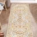 SERISSA Boho Washable Runner Rug, 2x5 Rug Runner Non-Slip Vintage Light Yellow Hallway Kitchen Runner Rug Ultra Soft Print Distressed Floor Carpet Runner for Bedroom Bathroom Laundry Living Room