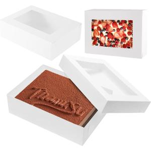 JCD 12pcs 14x10x4in Cake Boxes White Bakery Box Quarter Sheet Cake boxs with Window Large Rectangle Treat Boxes for Cake Pastry Baking Donuts Cupcake Pie Packaging