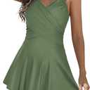 SHEKINI Women's Swimsuits Tummy Control Dress One Piece Swimsuit V Neck Bathing Plus Size Swimwear (Small)