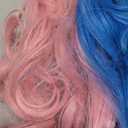 WECAN Pink and Blue Long Curly Wigs for Women - Cosplay & Halloween Party - Synthetic Fibers - Suicide Squad Harley Quinn Wig (26 Inch)