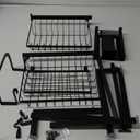 Dish Drying Rack Over The Sink - Large Capacity Stainless Steel Dish Drainer, Multifunctional Kitchen Organizer, Black, 11" D x 30"~33.9''W x 21.5" H