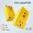 GFCI Adapter, 15 AMP Grounded 3-Prong Single Outlet Adapter, for Indoor Use with Manual Reset UL Listed, Yellow, 1 Pack