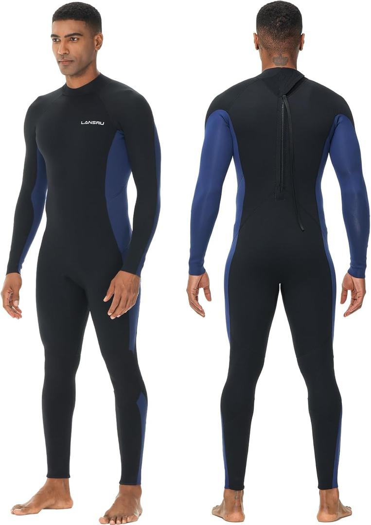 Men Wetsuit, 5/4mm Upgrade CR Neoprene Wetsuits for Men, Ideal Thermal Wet Suit in Cold Water, Back Zip for Surfing Snorkeling Diving Swimming (Medium)