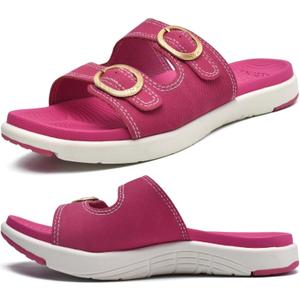 COFACE Womens Orthotic Slides Comfort Plantar Fasciitis Arch Support Slip on Flat Sandals Ladies Soft Cushion Fashion Yoga Mat Slippers With Adjustable Straps 8.5