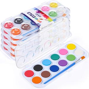 Nuanchu Gifts Bulk Watercolor Paint Washable Watercolor Paint Kits Palette and Brushes Portable Water Color Supplies for Adults, Beginners Artists Easter Gift(6 Pack,12 Colors)