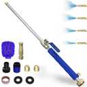 Buyplus Jet Nozzle High Pressure Hose Nozzle, 2-in-1 High Pressure Power Washer for House, Jet Nozzle for Garden Hose Power Washer Wand with 3 Different Tips, Quick Connectors and Gloves, 18 Inch Blue