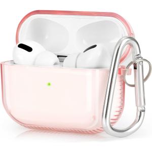 KOREDA Protective Cover Compatible with AirPods Pro & AirPods Pro 2 Case, Soft Clear Full Protective Case Shockproof Cover with Keychain Set for Airpods Pro 2nd Generation/1st Generation Case (Pink)