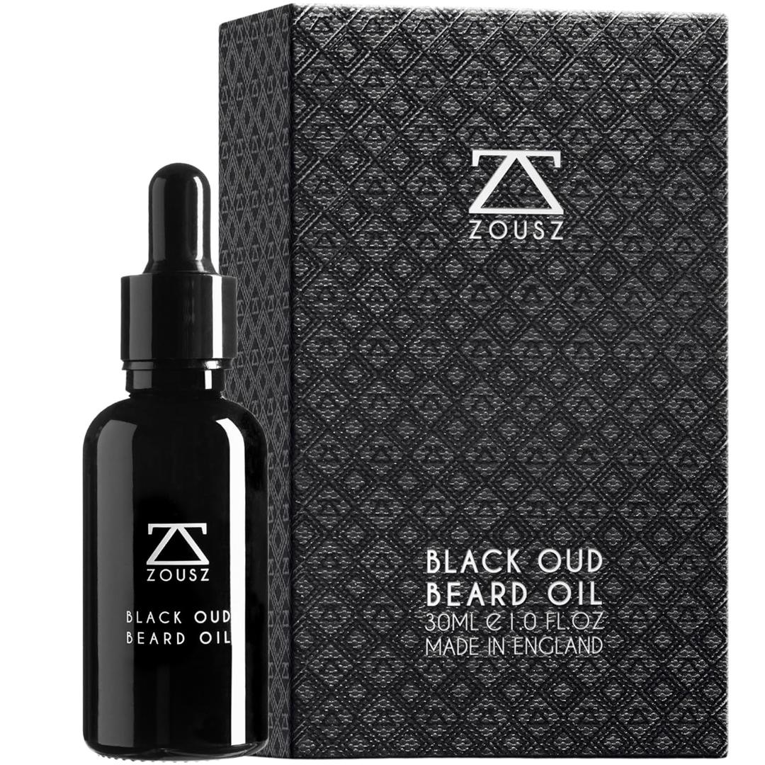ZOUSZ Black Oud Beard Oil for Men  Natural Beard Growth Oil with Argan & Avocado Oils  Sandalwood Scent  Softens, Strengthens & Conditions Facial Hair  30ml Bottle