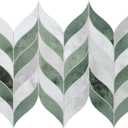 sunwings 10-Sheet Leaf Waterjet Peel and Stick Backsplash, 12.4" x 10.7" Green Cement Looks Self-Adhesive Wall Tiles, Stick on Backsplash for Kitchen & Bathroom