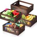 4 Pcs Wooden Countertop Baskets for Kitchen Bathroom, Easy Self-assembly Rustic Nesting Boxes with Handle and Wire Mesh, Multipurpose Wooden Crates for Fruit, Include Screws (Medium,Burnt Wood Finish)