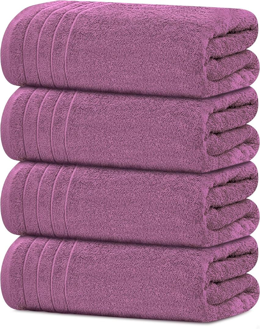 Tens Towels Pack of 4 Extra Large Bath Towels 30 x 60 Inches, 100% Cotton, Larger & Lighter Weight, Quicker to Dry, Super Soft and Absorbent, Perfect for Bathroom, Purple