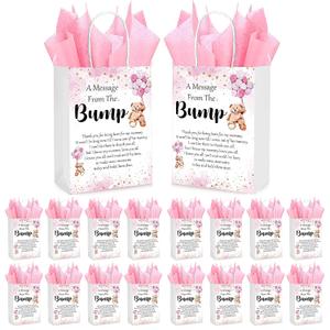 Resurhang 50 Sets Gift Bag for Baby Shower Bear Balloon Goodie Bags with Handles and Tissue Paper Baby Shower Party Favor Handbag for Guests Gender Reveal Return Gift(Pink)