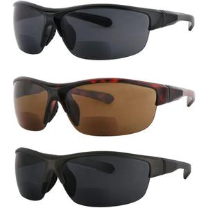 Sunglasses Bifocal for Men and Women, Sports Wrap Around Reading Reader Glasses (1 Black/ 1 Grey/ 1 Tortoise)