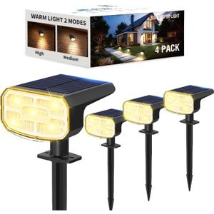 Solar Lights Outdoor Waterproof IP65, Super Bright LED, 3000K 2 Lighting Modes, Solar Powered Yard Garden Solar Spot Lights for Outside Landscape Auto On/Off -4 Pack