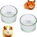 2 Pcs Hamster Food and Water Bowl Glass Anti-Turning Transparent Dish for Hamster and Other Small Pet