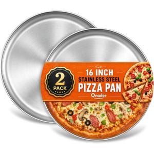 Onader 16 Inch Pizza Pan, Stainless Steel Round Pizza Tray, Set of 2