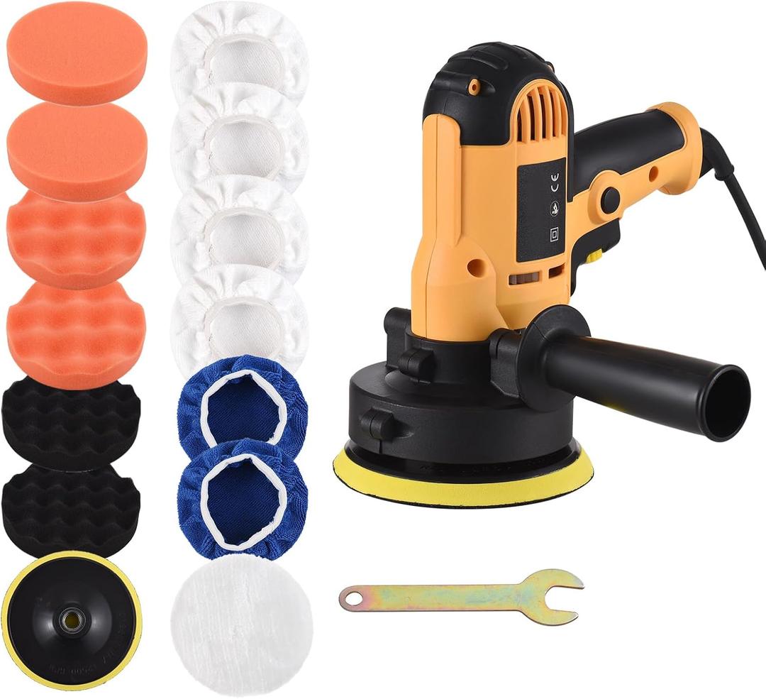 Buffer Polisher, Weytoll 700W 5 Inch Car Detailing Polisher, Waxing Machine with Auxiliary Handle Sponge Wool Cap Pad, 600-3700RPM Variable Polisher for Floors Furniture Ceramics Jade etc.
