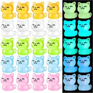 Luminous Mini Resin Cat, Miniature Cat, 20Pcs Glow in The Dark Tiny Cat Ornament for Garden Landscape Aquarium Dollhouse Birthday Party Room Crafts Decor