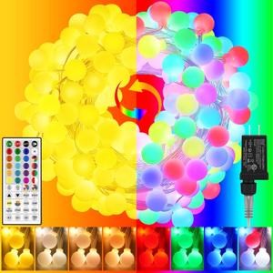 OMIKA Color Changing String Lights Plug in, 25 Colors 33FT 100LED RGB+Warm White Globe String Lights, Outdoor Christmas Globe Decorative Lights with Remote for Indoor Bedroom Party Garden Xmas Decor