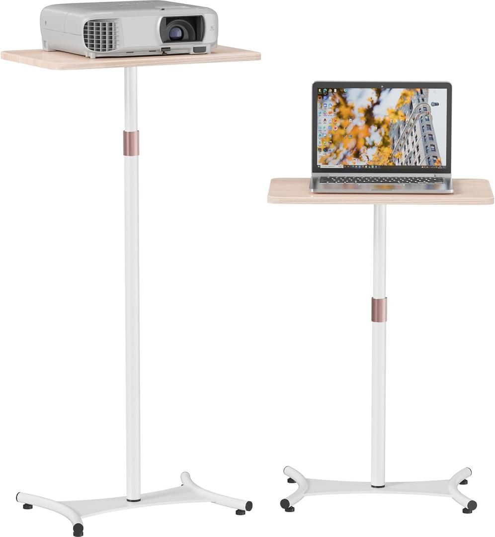 Snughome Portable Laptop Floor Stand, Wood Standing Laptop Table, Height Adjustment 18"-47" Small Standing Desk, Bedside Sofa Table Projector Stand Adjustable Computer Desk for Home Office