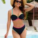 Blooming Jelly High Waisted Bikini Sets for Women Swimsuits Two Piece Bathing Suit Colorblock Sweetheart Neck Swimwear 2025 (Black, L)