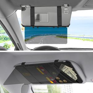 Polarized Sun Visor for Car with Organizer, Upgraded Adjustable Visor Extension, Handmade PU Leather Universal Sun Visor Extender Protects from Sun Glare, UV Rays, Snow Blindness (Black)