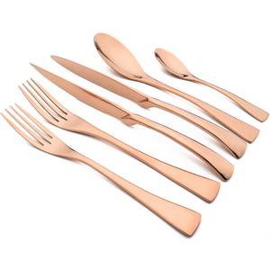 24-Piece Copper Flatware, Mirror 18/10 Stainless Steel Modern & Luxury Dinnerware Set With Serrated Steak Knife Teaspoon For Daily Use or Dinner Party Restaurant - Service For 4