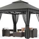 Bealife 11x11 Pop Up Gazebo Tent with Mosquito Netting, Instant Gazebo, Party Tent with Roller Bag, Pop Up Canopy Tent for Parties Patio Lawn Backyard Garden Deck, Grey (Gray)