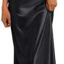 LILLUSORY Women Cocktail Summer Dresses 2025 Satin Silk Spaghetti Strap Backless Elegant Cowl Neck Midi Tie Ruched Sexy Dress Black Medium