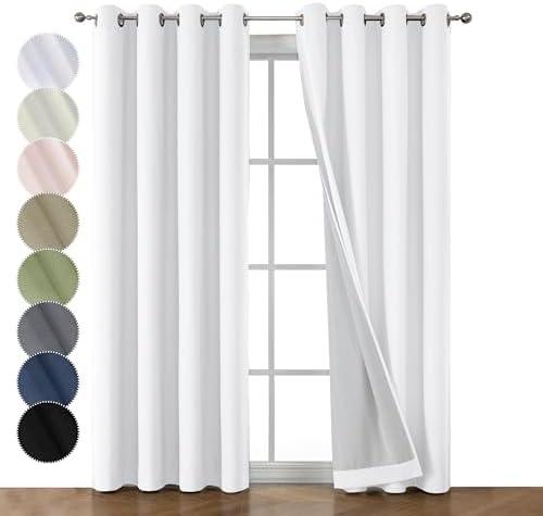 OWENIE Maya 100% White Blackout Curtains 84 Inch Length 2 Panels Set, Greyish White Solid Heavy Insulated Grommets Curtains for Bedroom & Living Room, 2 Panels (Each 52 W x 84 L,Greyish White)