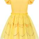 COTRIO Princess Dress Girls Sparkling Tulle Casual Dresses Toddler Ruffle Sleeve A-Line Swing Sundress Twirly Skater Dress