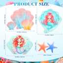 Honoson 4 Pcs Large 30" Small Mermaid Princess Birthday Cardboard Cutouts Standup, Ocean Shell Starfish Photo Backdrop Props for Princess Theme Mermaid Party Decorations